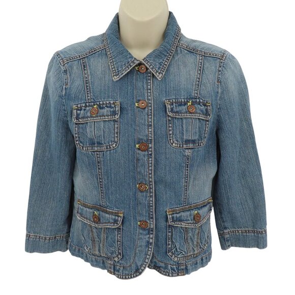 DKNY Jeans Women Small Blue Denim Jean Jacket Collar Button Pockets Cotton Y2K - Picture 1 of 10
